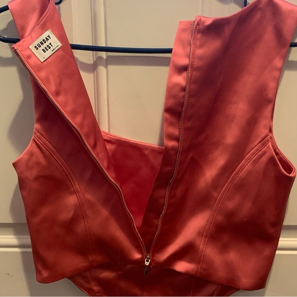 Aritzia Sunday Best Pink Satin Shiloh Bustier Corset Sleeveless Crop Tank $78.00 - Picture 10 of 14